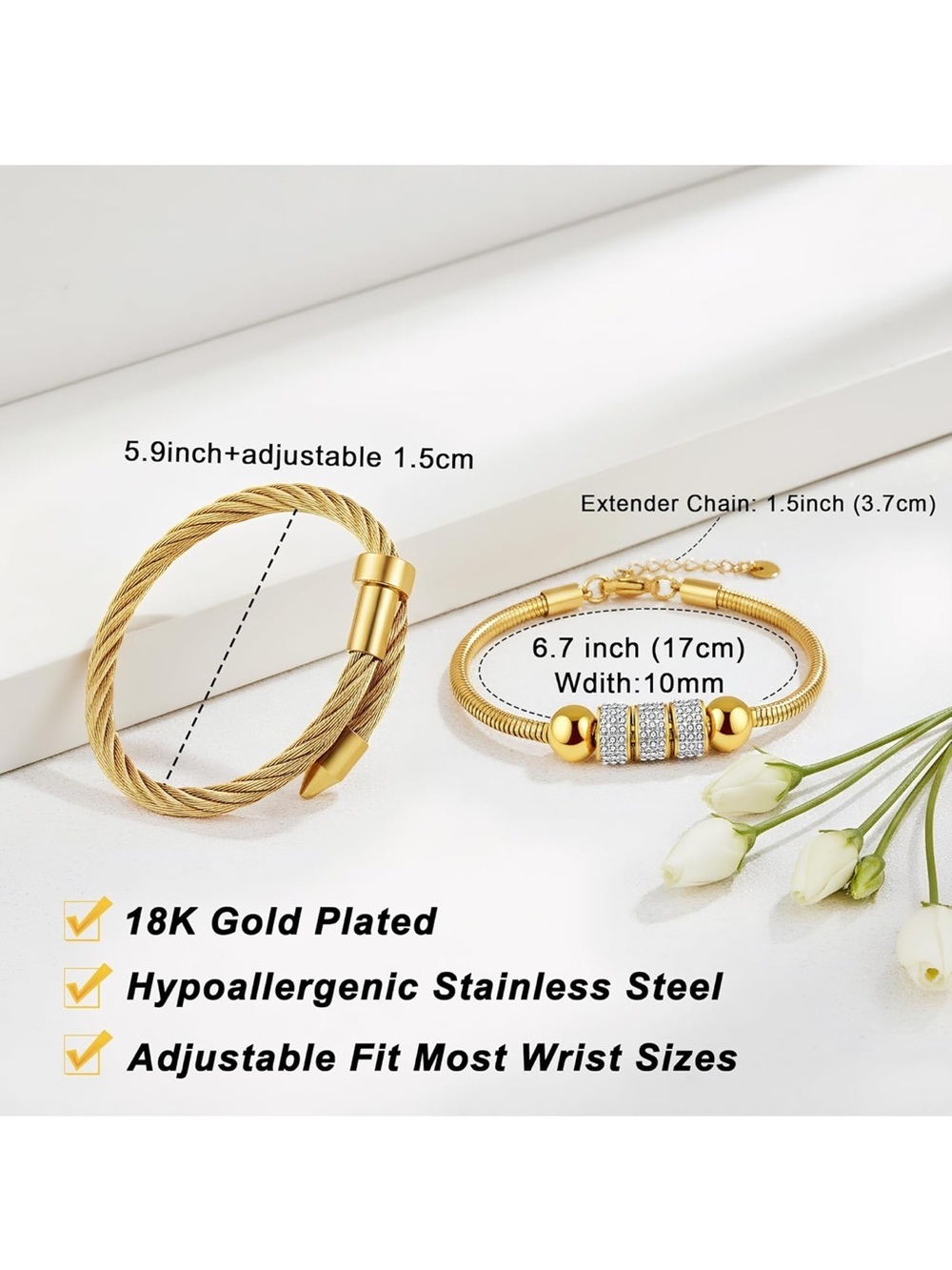 Anthropologie Gold-Tone Twisted Cuff and Beaded Bracelet Set - Picture 4 of 4